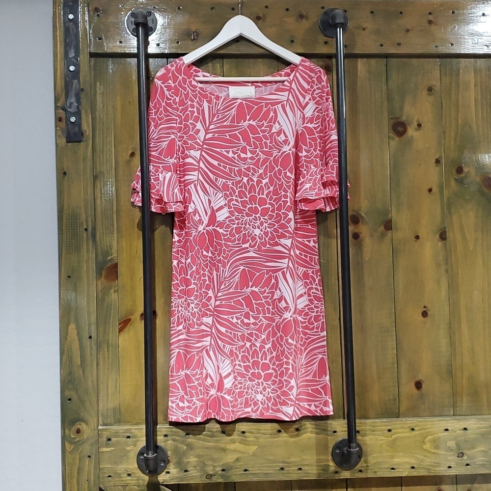PAPPAGALLO WHITE PINK FLORAL DRESS STRETCH SIZE SMALL SUMMER GARDEN